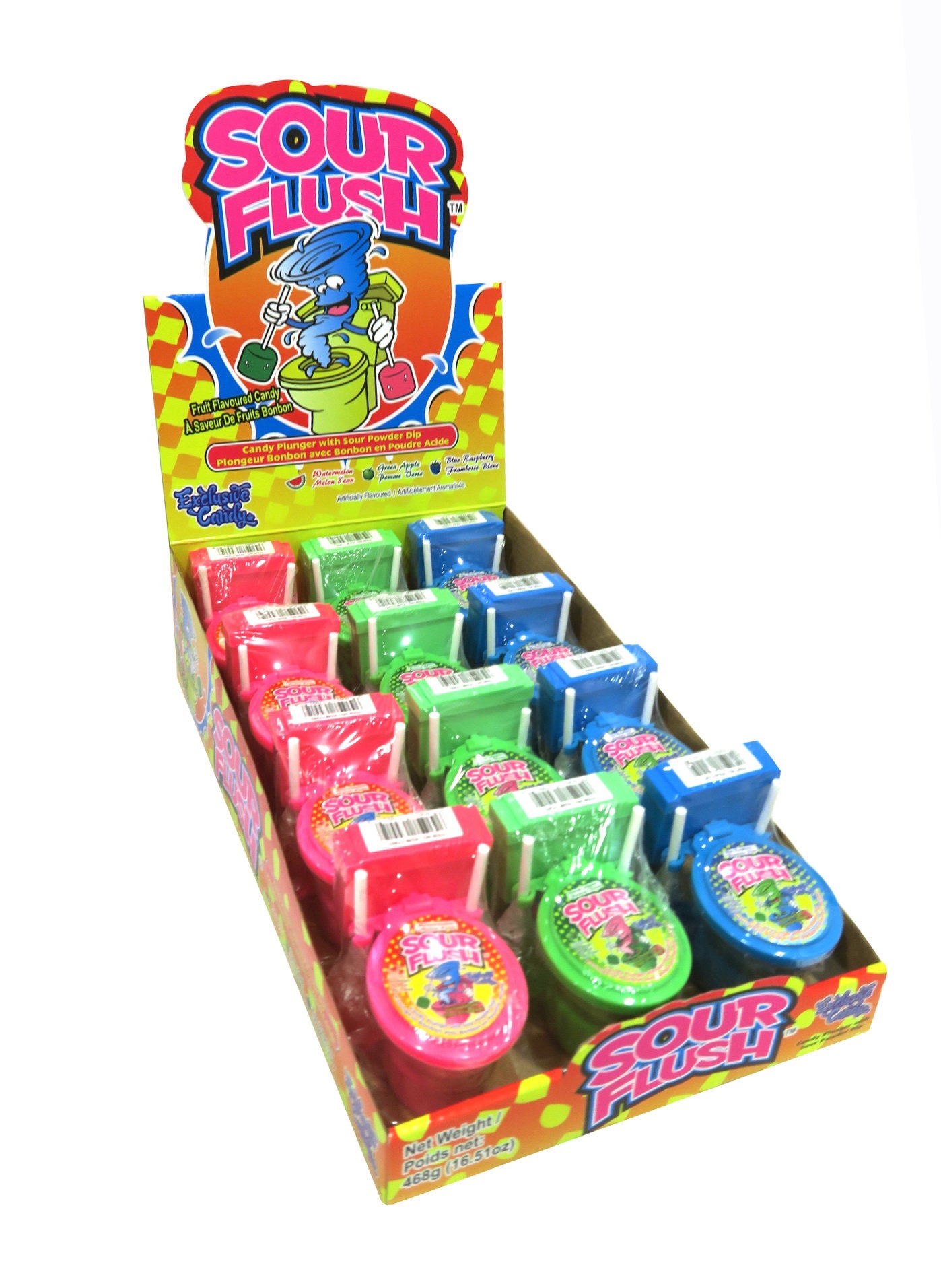 Sour flush lollipops and powder