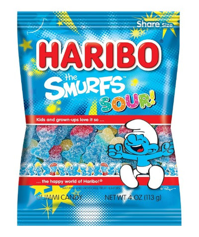 Sachet Haribo schtroumpfs acidulés, bonbons gélifiés