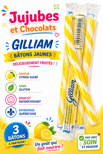 Bâton de bonbon à l'ancienne Gilliam au citron