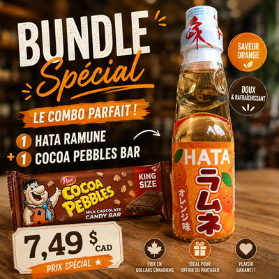 Duo exotique, Ramune orange et barre Cocoa Pebbles