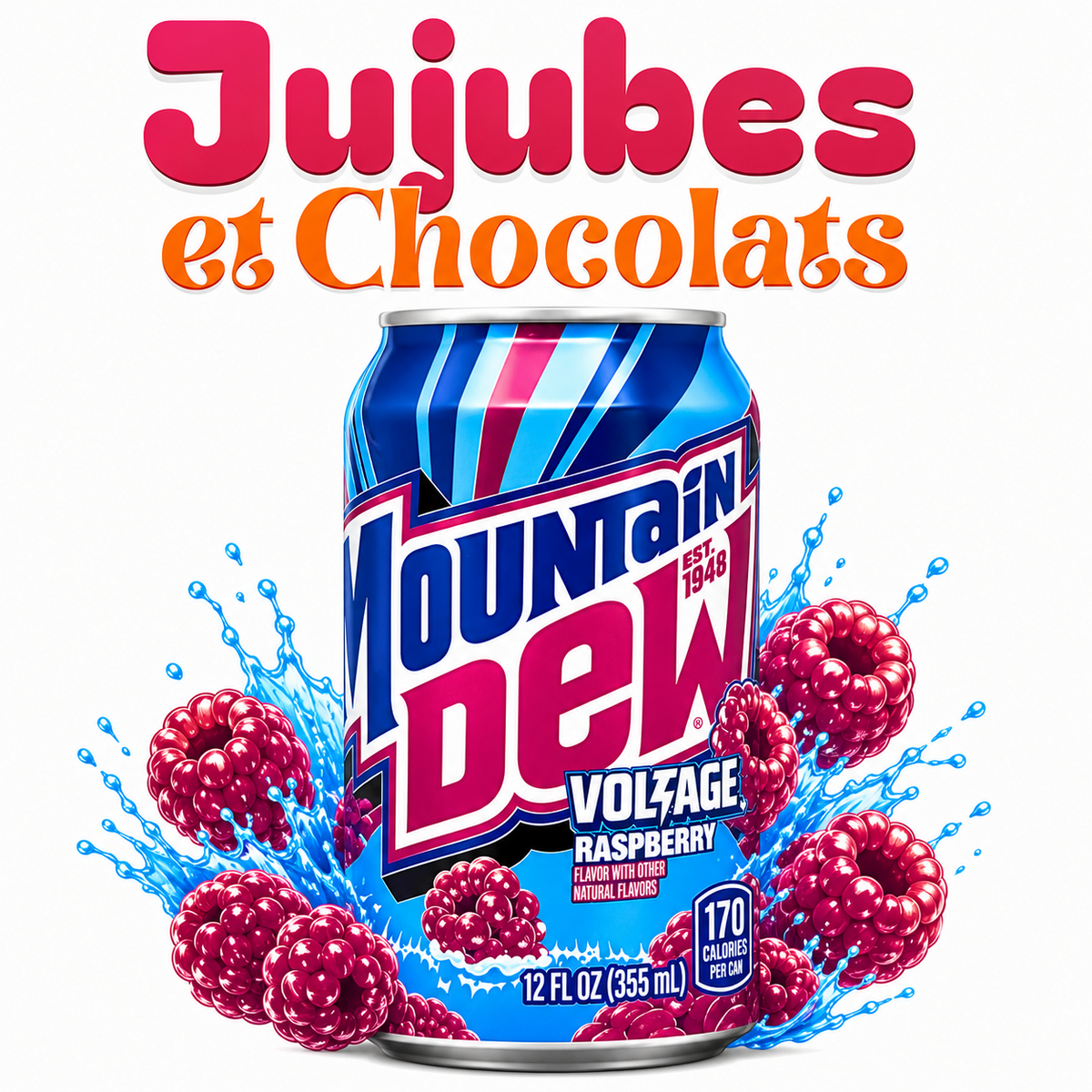 Canette Mountain Dew Voltage framboise bleue 355 ml
