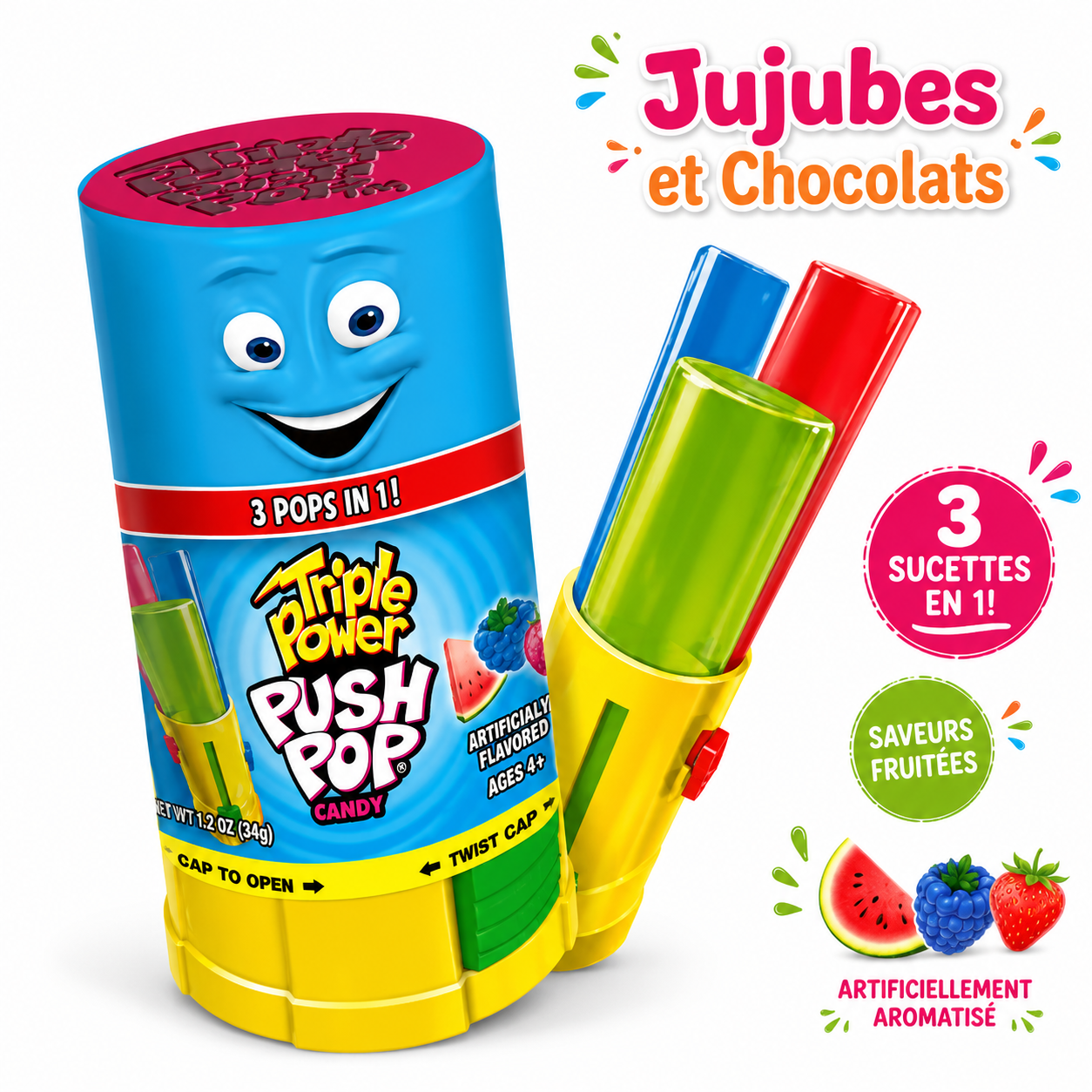 Triple Power Push Pop – 3 Sucettes en 1