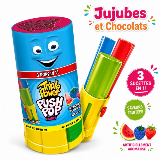 Triple Power Push Pop – 3 Sucettes en 1