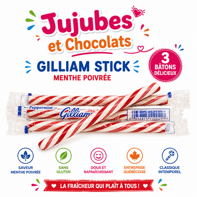 Bâton de bonbon à l'ancienne Gilliam à la menthe poivrée