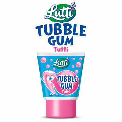 Tube de Lutti Tubble Gum saveur tutti frutti, gomme balloune à presser