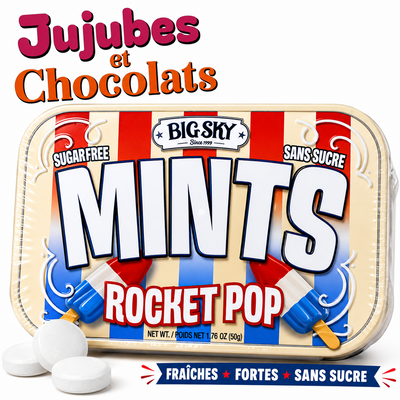 Boîte métal Big Sky Mints saveur Rocket Pop, menthes sans sucre