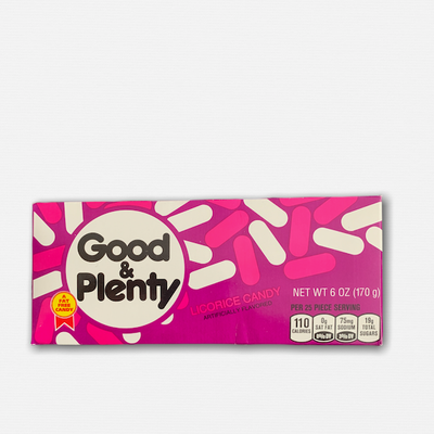 Boîte Good & Plenty, dragées de réglisse roses et blanches