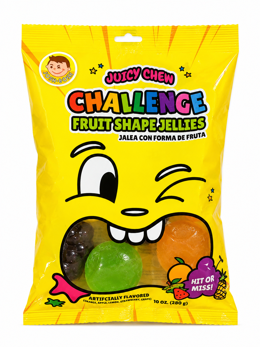 Sachet Josh Bosh Juicy Chew Challenge 280 g, gelées fruitées en forme de fruits