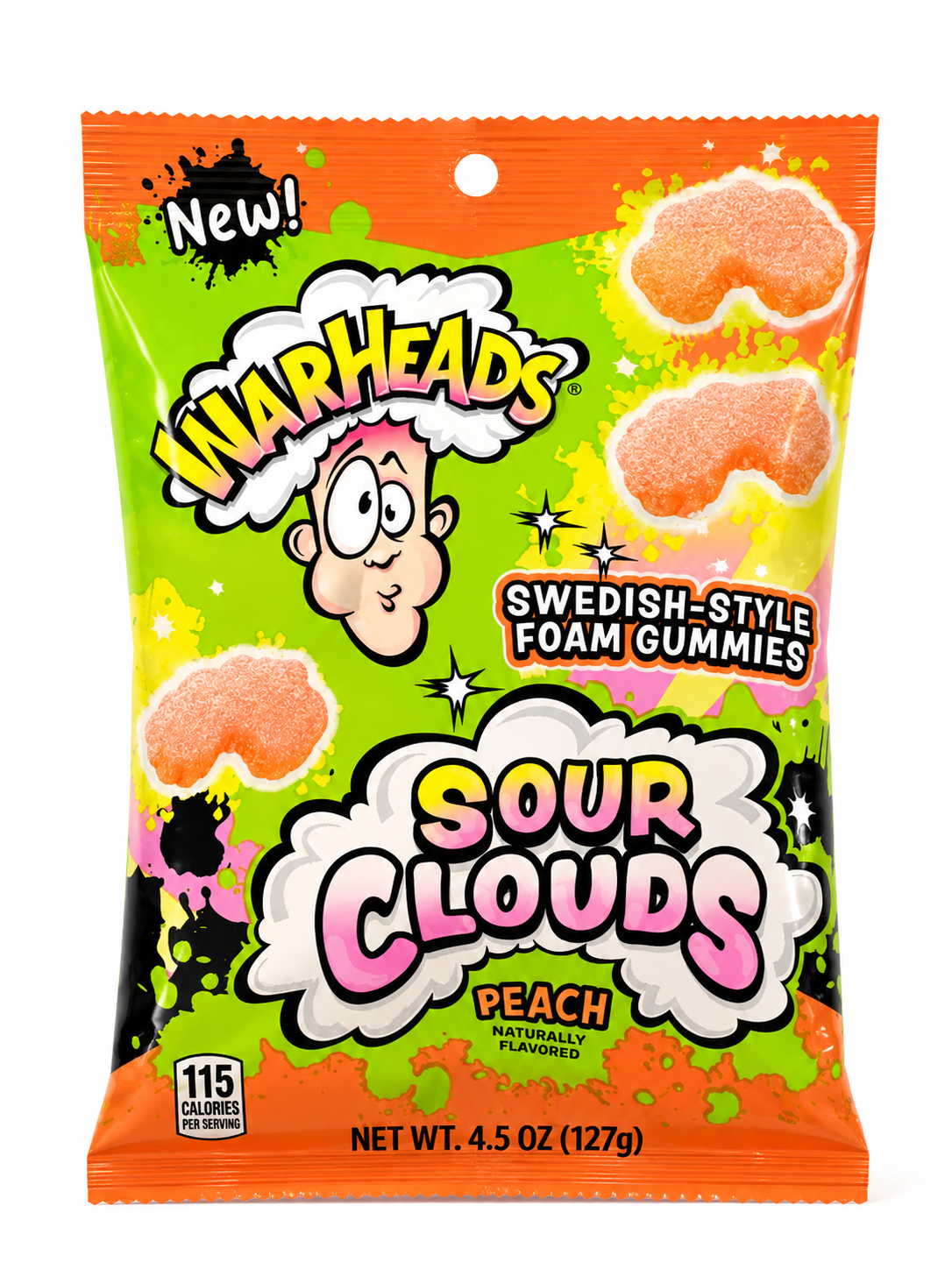 Sachet Warheads Sour Clouds 127 g, gommes mousse acidulées à la pêche