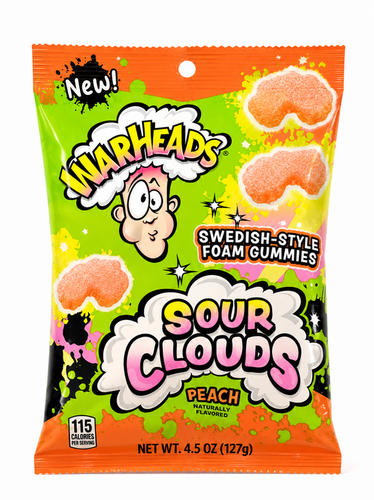 Sachet Warheads Sour Clouds 127 g, gommes mousse acidulées à la pêche