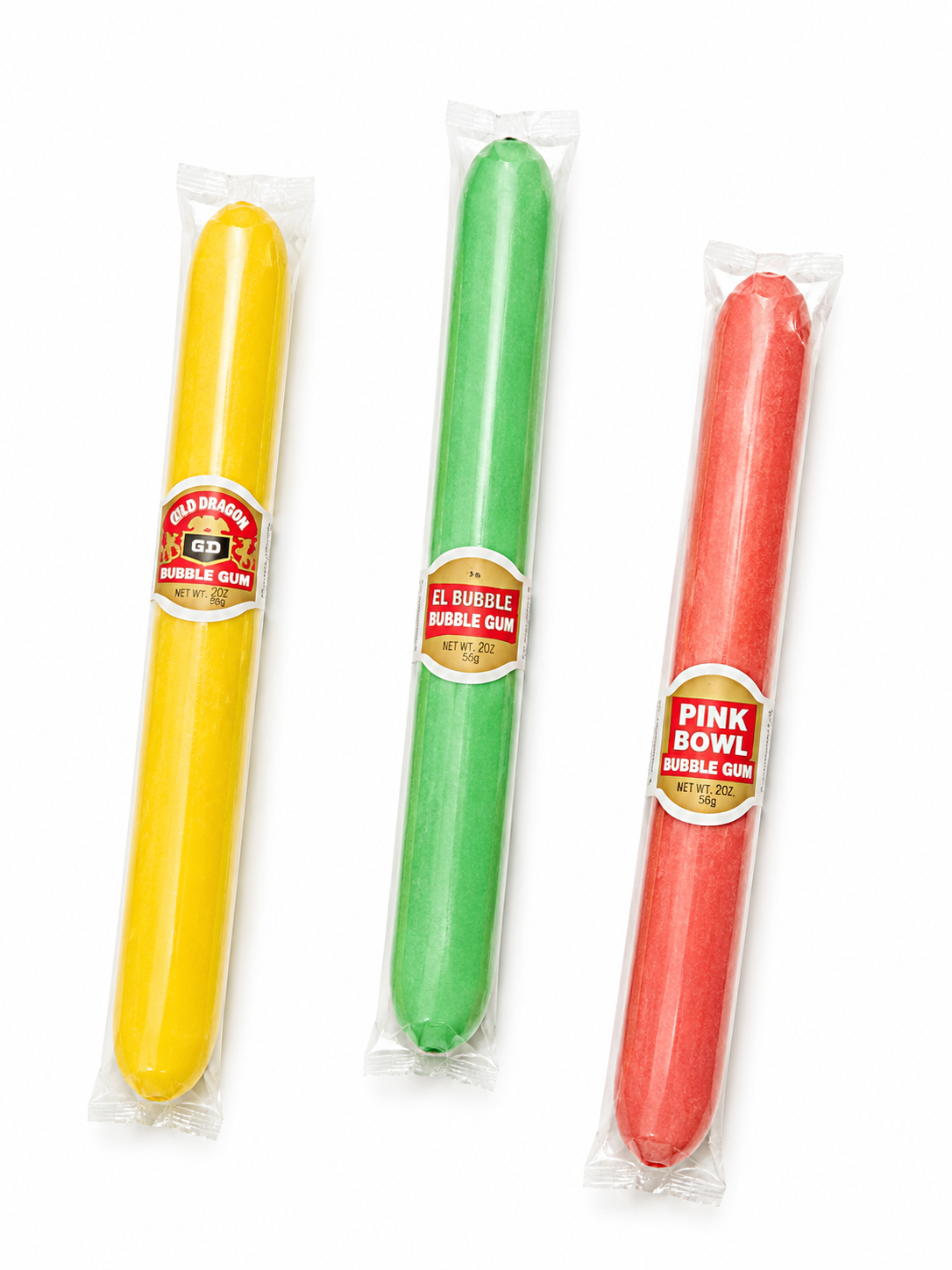 Bâton de gomme balloune géant de 20 g, offert en trois couleurs