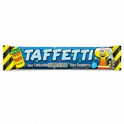 Bonbon Toxic Waste Taffetti, taffy acidulé framboise bleue avec confettis croquants
