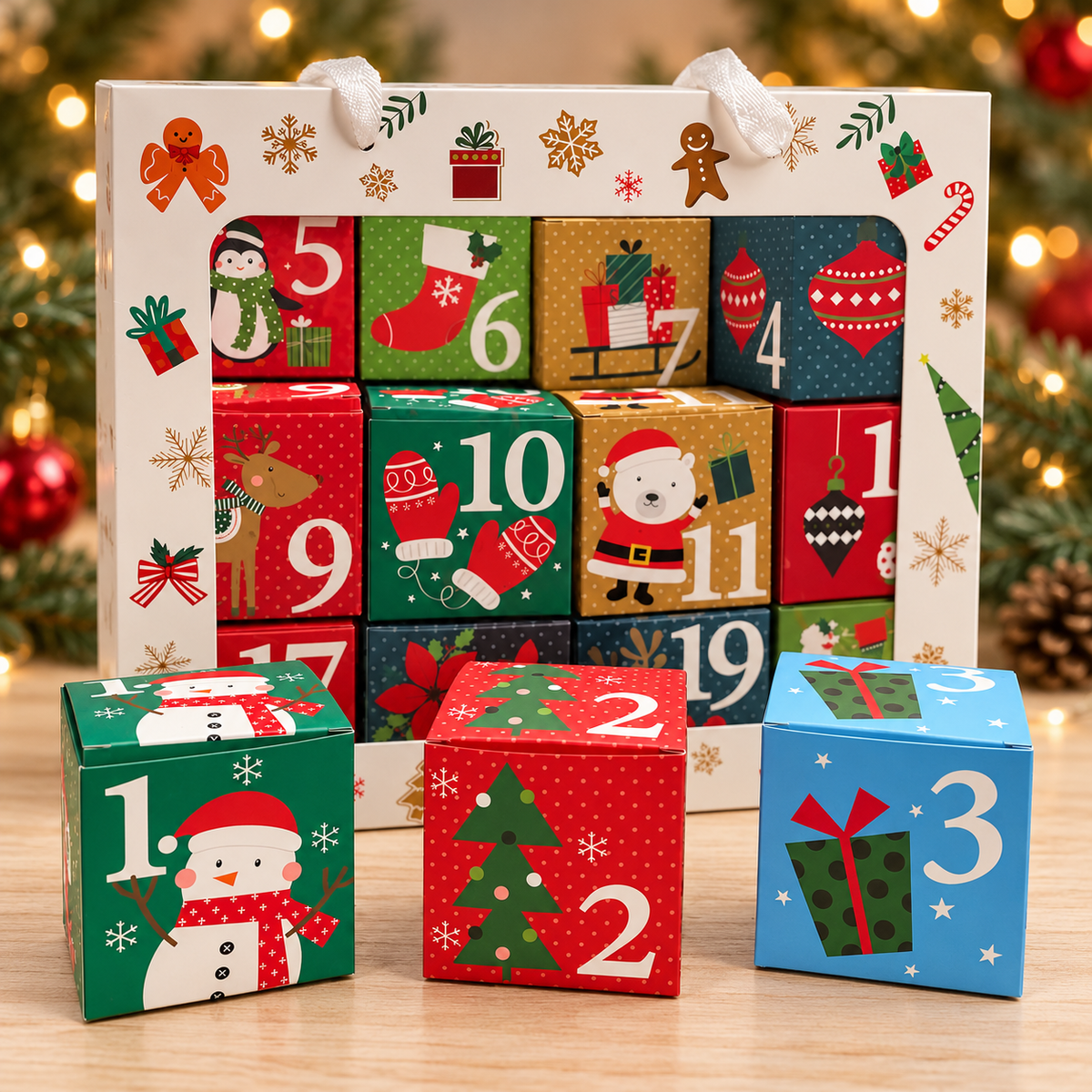 Calendrier de l’Avent réutilisable et ses petites boîtes numérotées